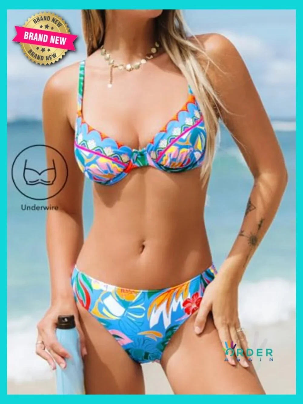 Bikini Set V Wire Underwire Push Up Mid Rise Back Hook Adjustable Straps